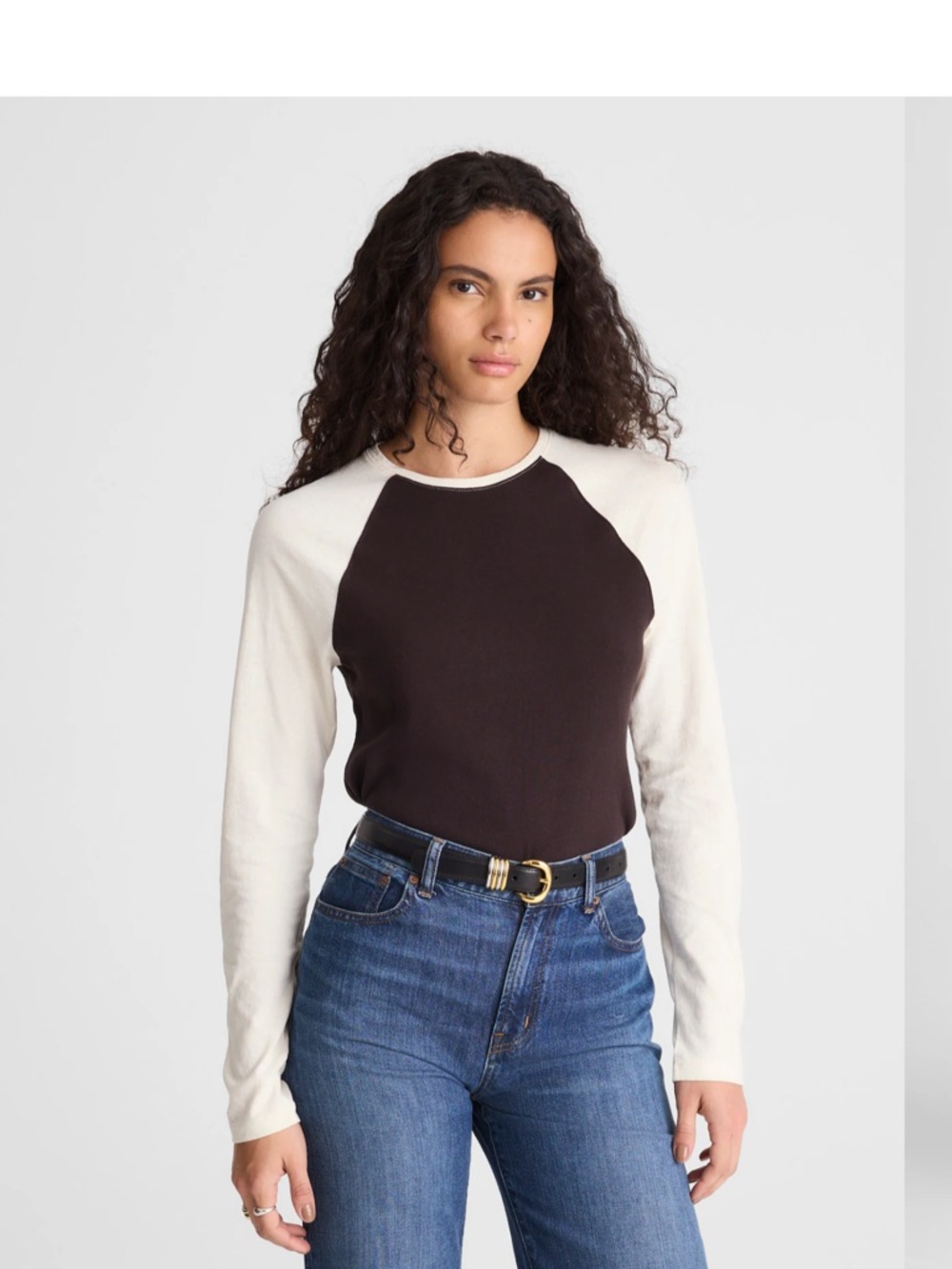 Madewell NWT baseball top vintage jersey Long Sleeve‎ tee size large cream brown
